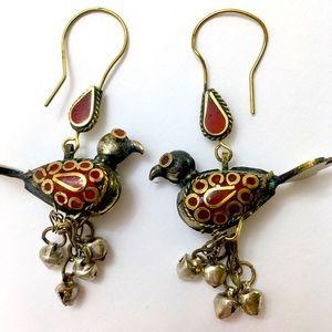 Vintage tribal bird earrings with bells